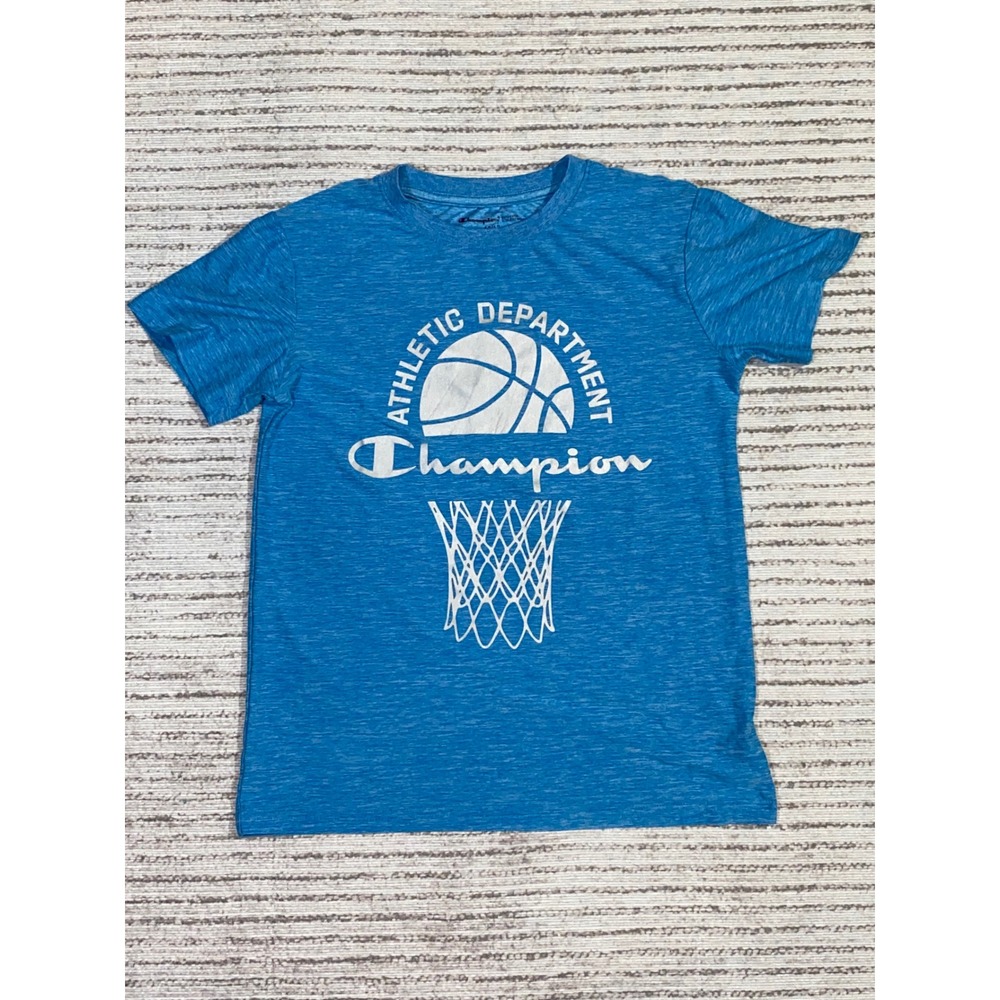 Champion Boys Blue Space Dye Basketball Graphic Tee Shirt Size 10/12 M Athletic